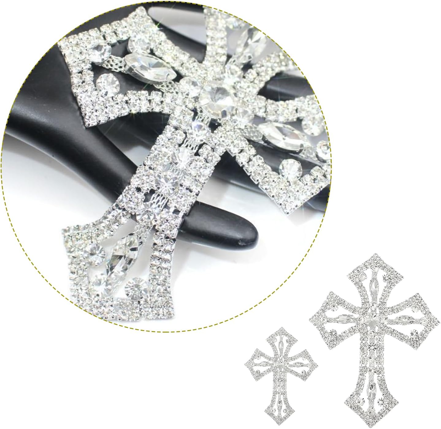 2Pcs Cross Patches Sparkling Rhinestone Applique Patches Sew on Rhinestone Patches for Clothes Dresses Jeans Jackets Bags Backpacks Hats Shoes Embellishments