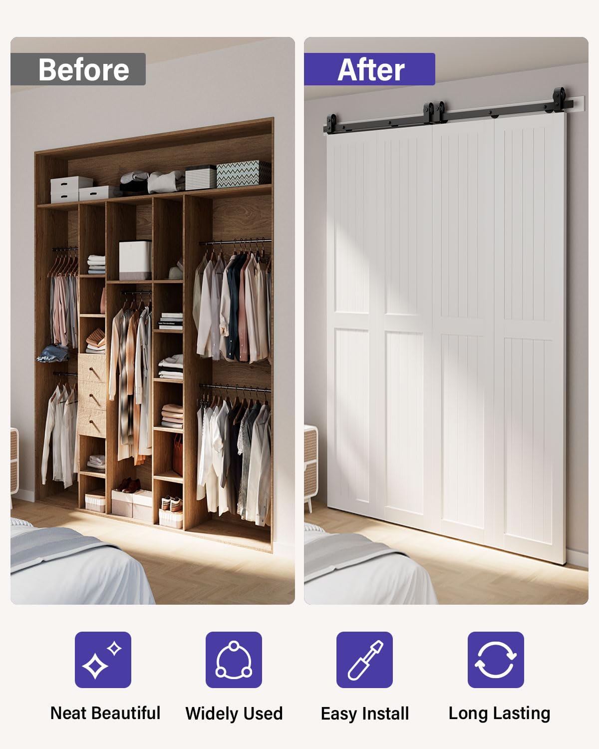 Amazon.com: ZEKOO Bifold Barn Door Hardware: 72 inch Bi