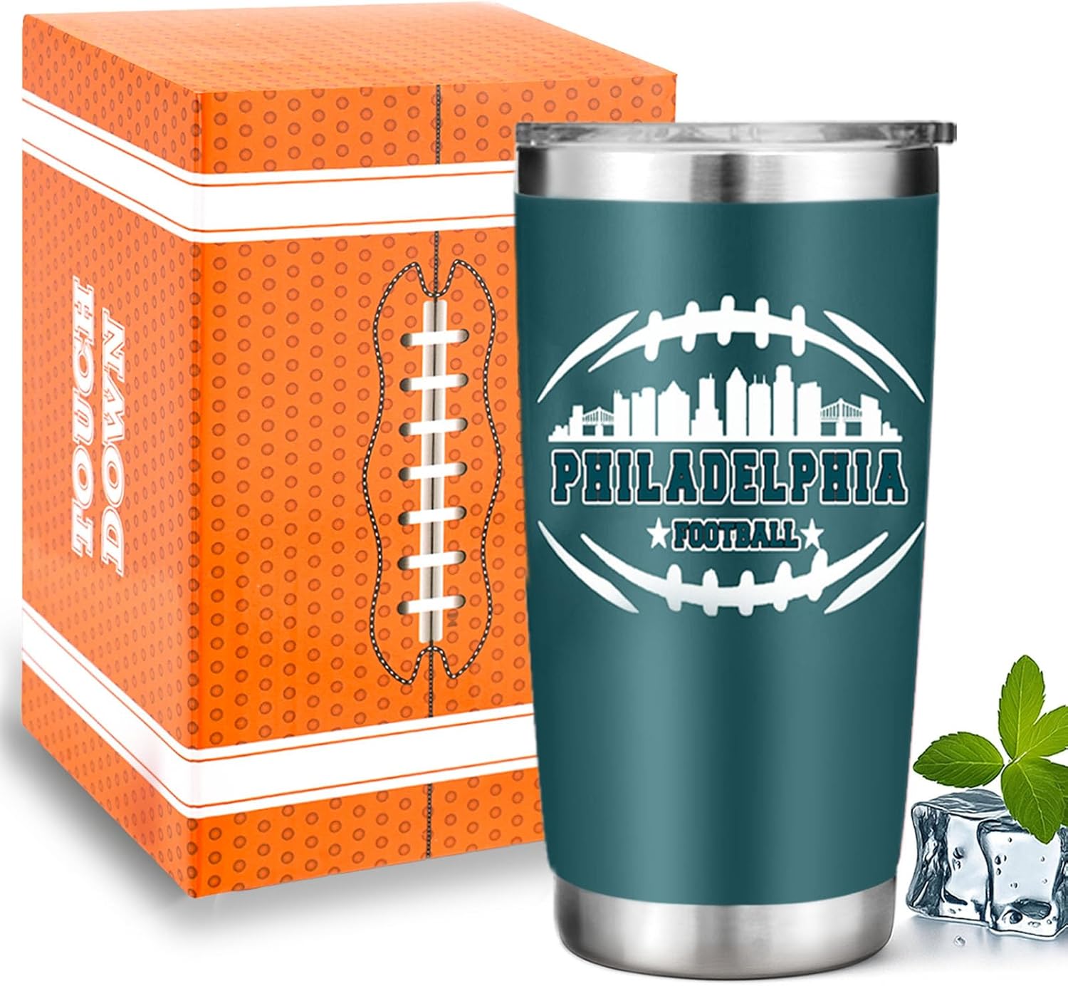 Football Fan 20 Oz Insulated Travel Coffee Cup Mug Tumbler with Lid Philadelphia Themed Merch Shop Men Women Sport Stuff Gear Apparel Eagles Team Decor Accessories Husband Boyfriend Dad Birthday Gift
