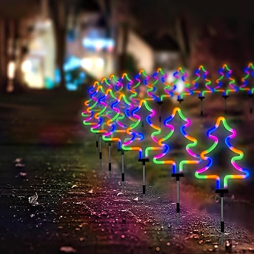 Miniatura 7 de BlcTec Decoraciones de Navidad para exteriores, 4 luces de neón con estacas de acero inoxidable, luces de Navidad impermeables para jardín, patio,