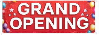 Grand Opening Banner, 3' x 8' Now Open Sign for Business, Shop, Polyester Banner with Grommets, Rope Included for Easy Installation