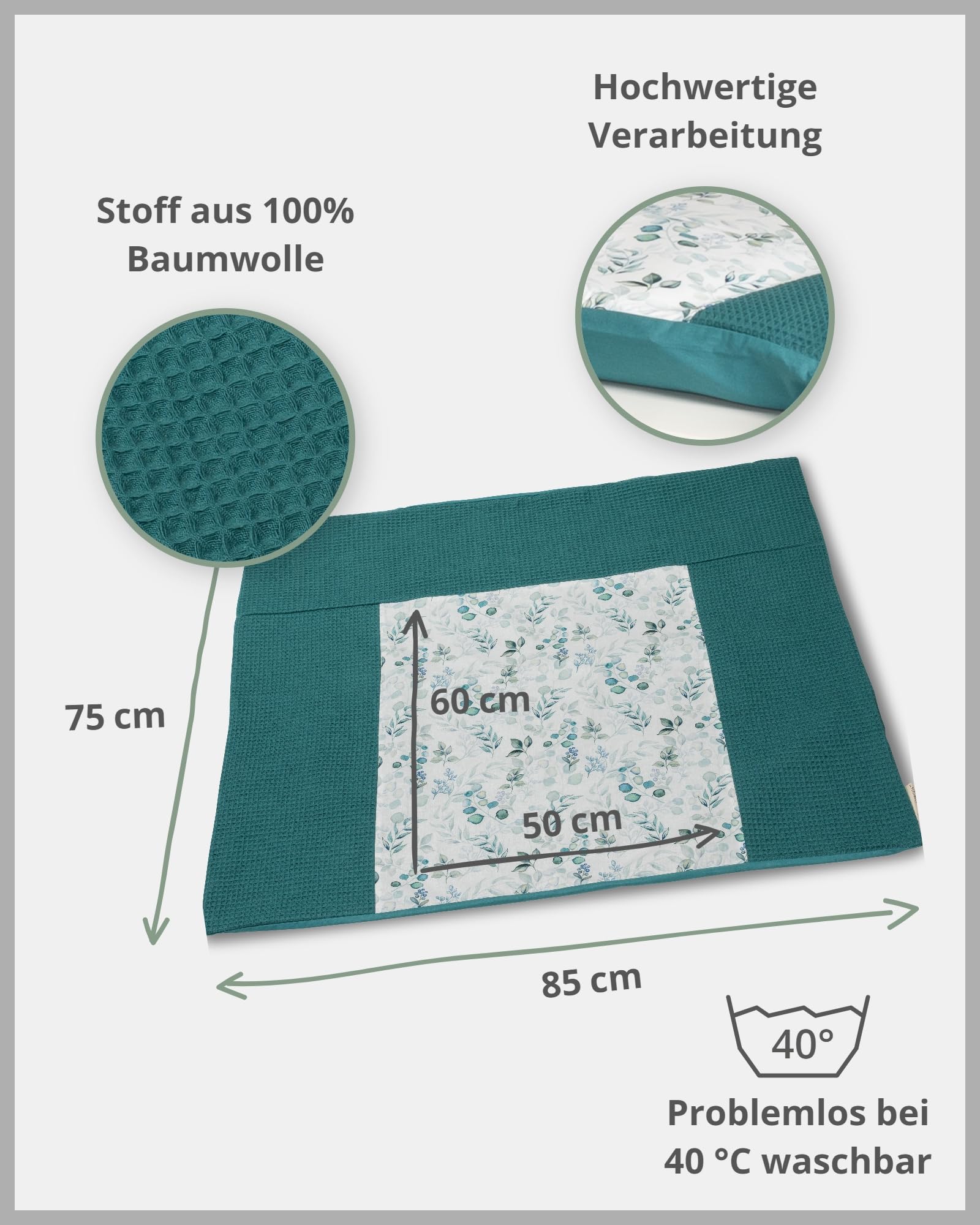 ULLENBOOM ® Rivestimento per fasciatoio 75x85 cm Eucalipto Turchese (Made in EU) - Coprifasciatoio in cotone naturale, Coperta per il fasciatoio, motivo: stelle, pois