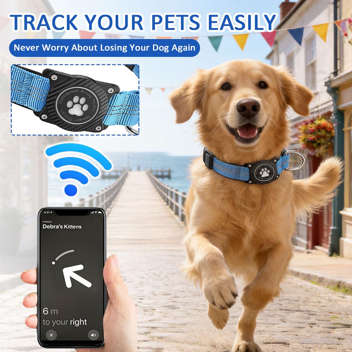 AirTag Collar Perro Impermeable Integrado Luminoso Soporte de Apple Air Tag Reflectante Anti-Pérdida Protección, Azul 02, XL — view 2