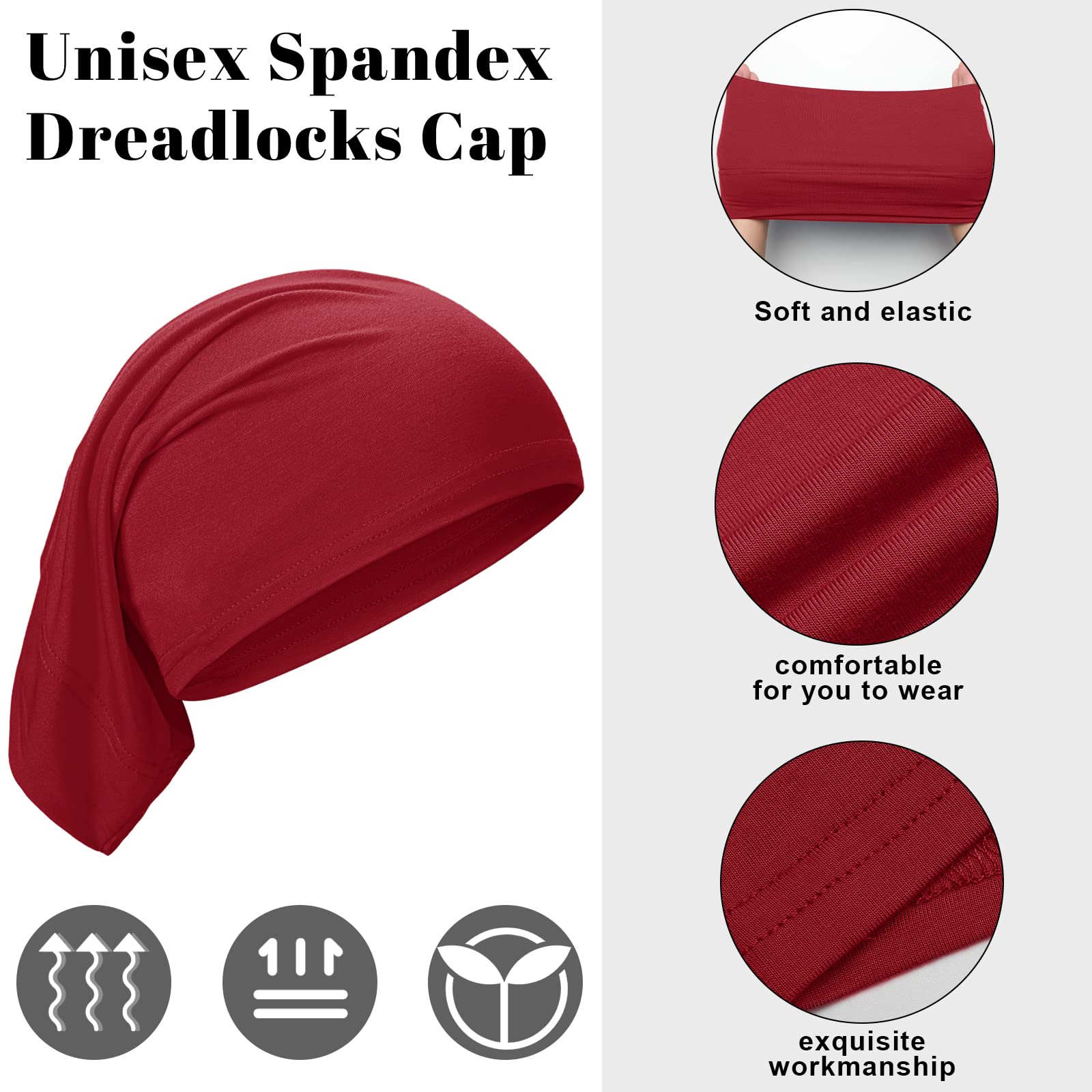 4 Cappucci Elastici Per Dreadlocks Unisex - Fascia Tubolare Morbida Per Dormire, Sport, Cura Dei Capelli - Nero