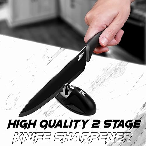 Miniatura 5 de LDC - Juego de cuchillos negros de cocina, acero inoxidable, aptos para lavavajillas, juego de cuchillos ergonómicos con asas antideslizantes