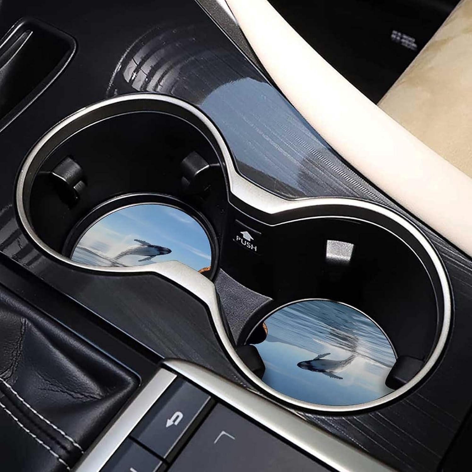 Whales Jump Out Water Car Cup Holder Coaster with Cork Base 2.6 Inches Anti Slip