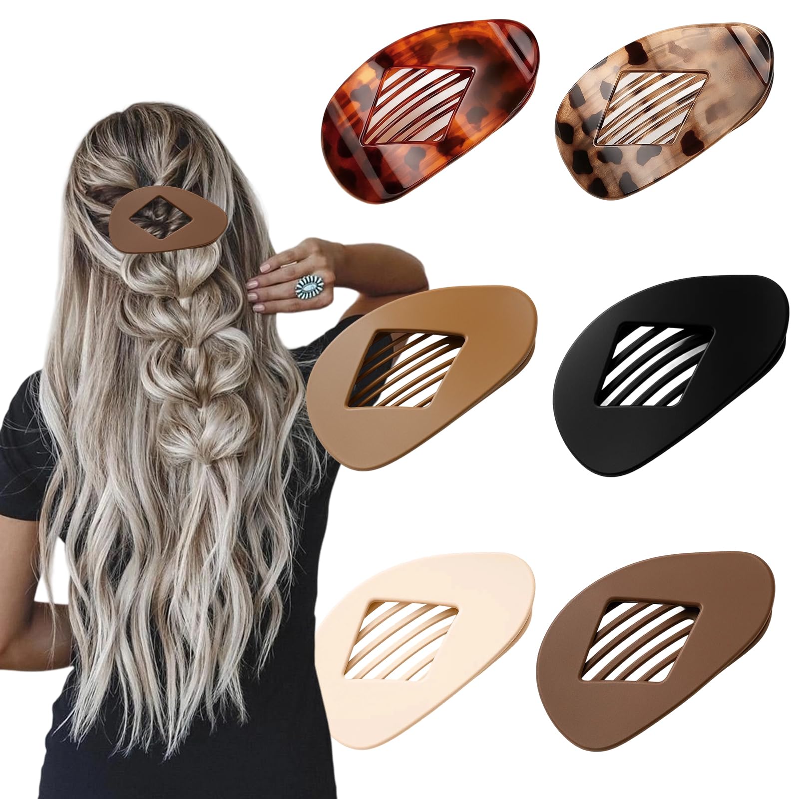 Flat Hair Claw Clips, Duckbill Hair Clips for Women 6PCS Hair Accessories for Daily Hairstyling Travel, Yoga and Special Occasions