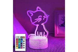 3D Cat Night Light, Cat Themed Gifts for Girls Boys Kids