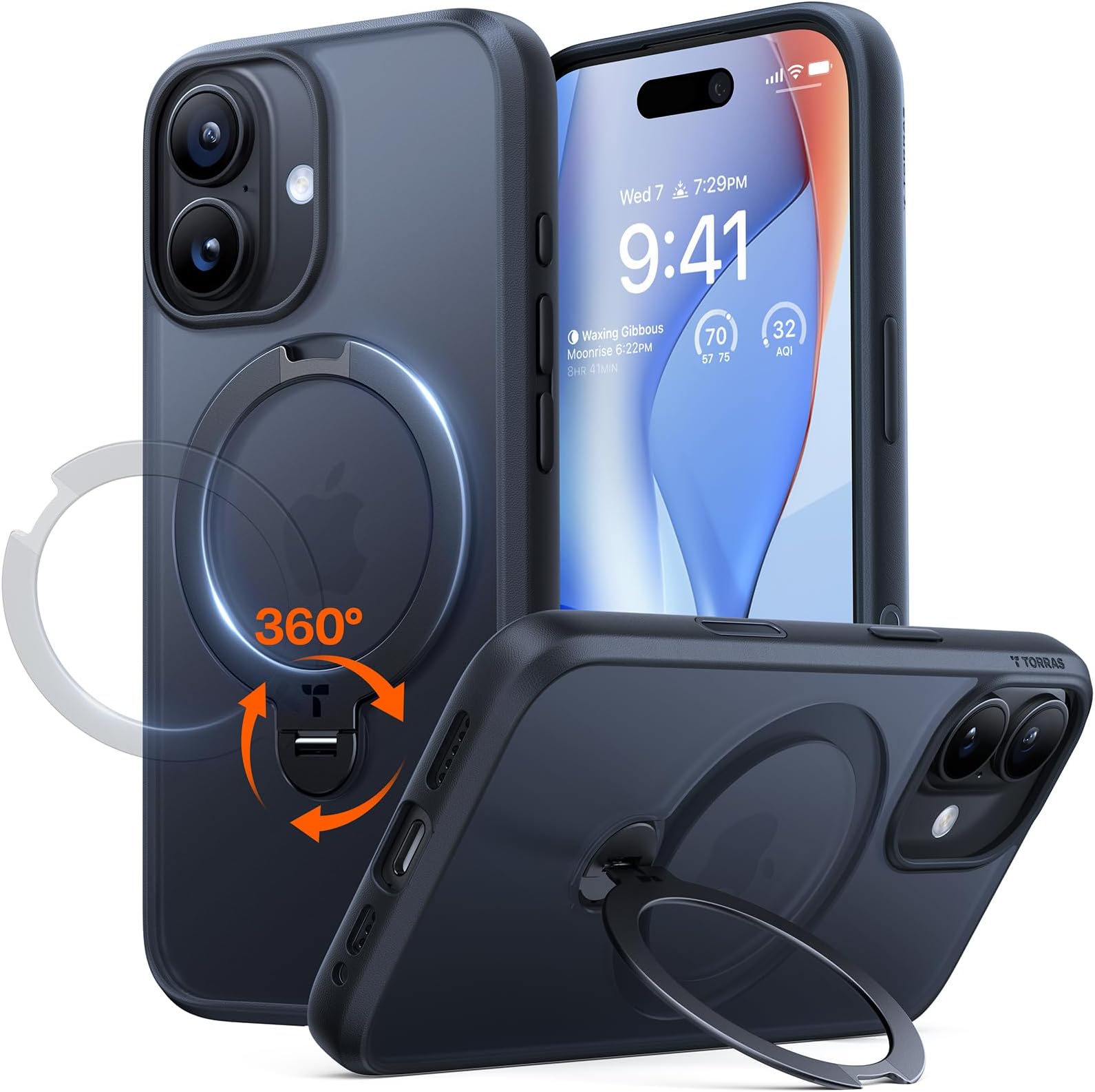 Ostand Q3 Spin for iPhone 17 Case – 360° Rotating Ring Stand, Camera Button Guard, 12FT Drop Protection, Compatible with MagSafe for iPhone 17 Cover – Black