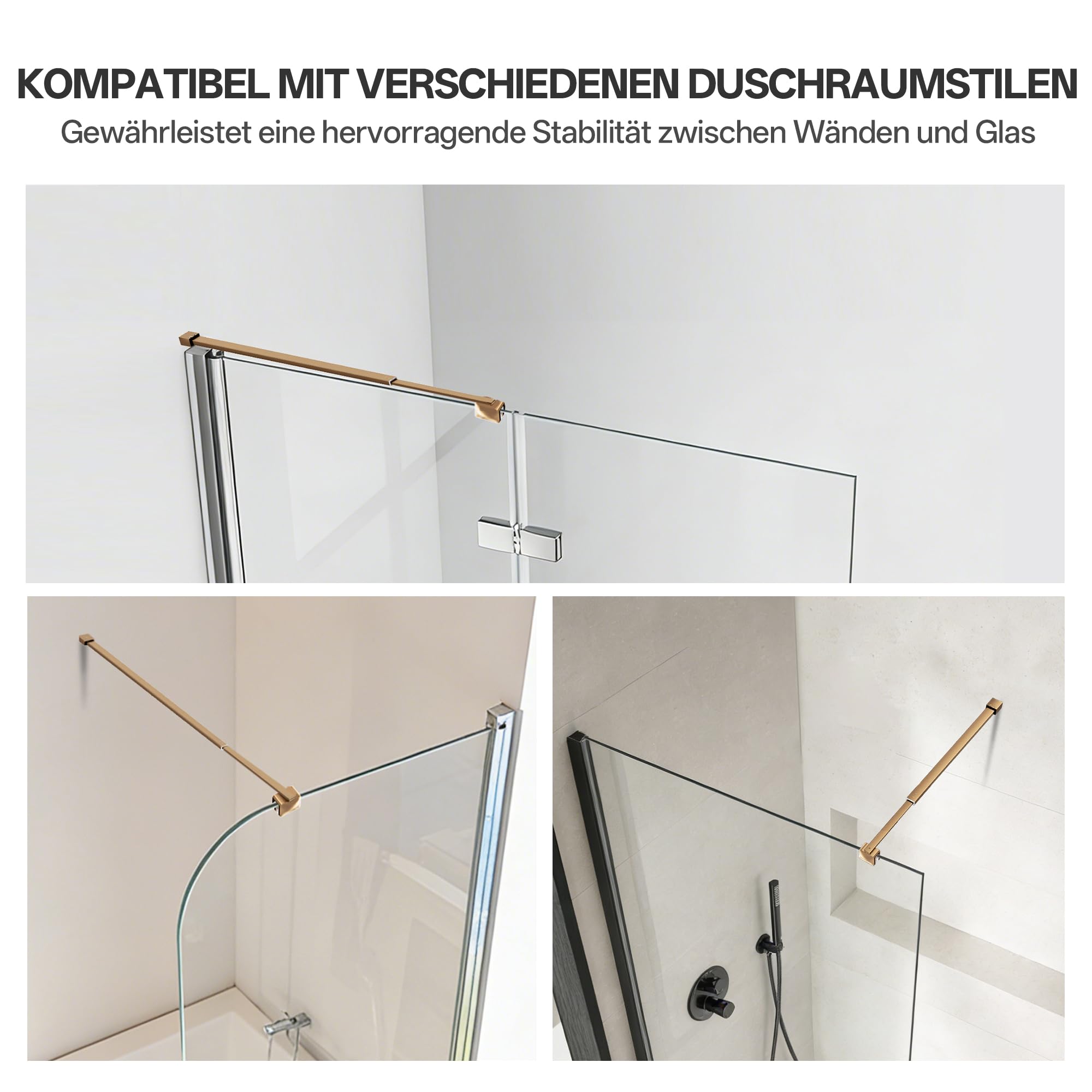 Barra telescopica di supporto da parete per box doccia in acciaio inox, regolabile 68,5-127,8 cm (dal muro al bordo interno del vetro), per vetri 6-10 mm, oro rosa spazzolato