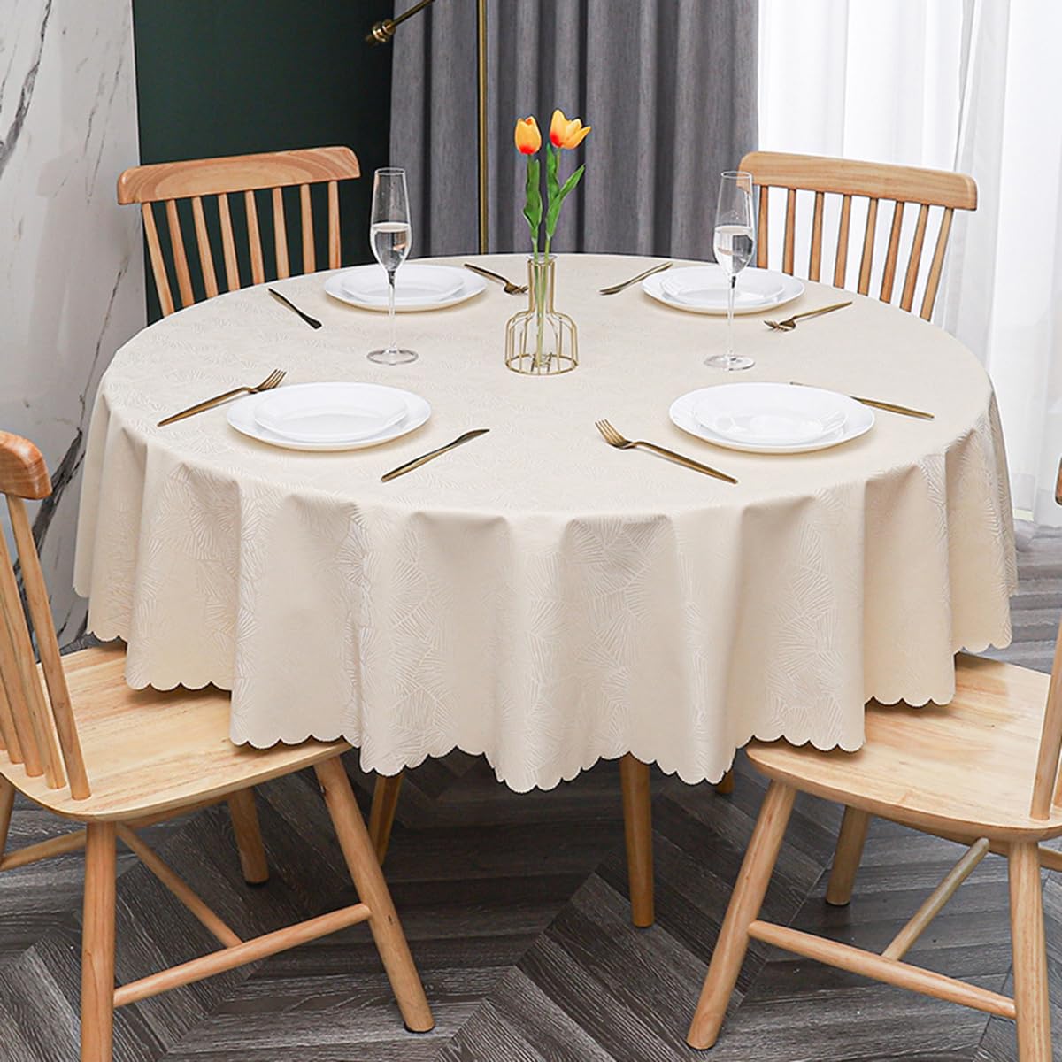 Tovaglia rotonda in PVC impermeabile,Beige Diametro 240 cm | Antimacchia, Resistente ai graffi, Facile da pulire，Adatto all'uso sia in interni che in esterni