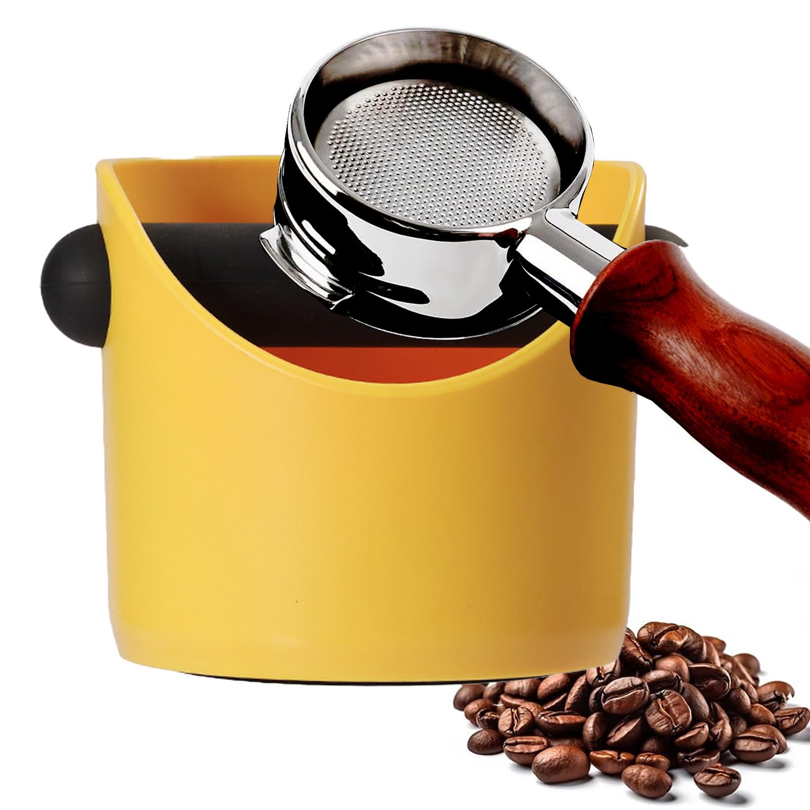 POPOYU Coffee Knock Box,Mini Espresso Knock Box,Yellow Coffee Grounds Container Small Knock Box,with Shock-Absorbent Removable Knock Bar and Non-Slip Base,Grind Barista Accessories