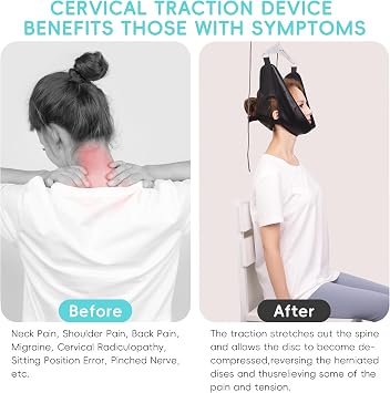 Cervical Neck Traction Device Over-The-Door, No Need for Handheld or Water Bag Portable Neck Stretcher,Effective Home Physical Therapy for Neck Pain Relief, Adjustable Tension Levels