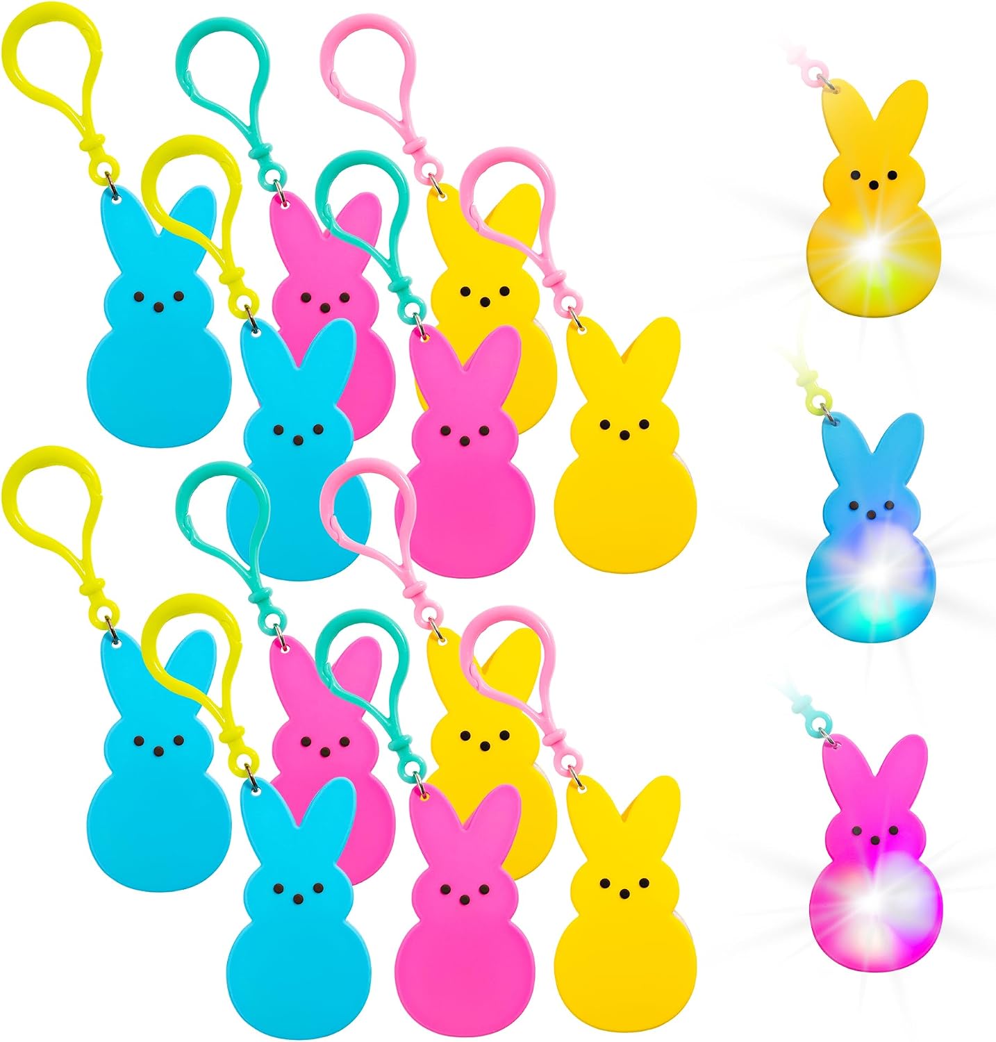 PEEPS Light Up Bunny Keychain Charms for Kids (12 Pack) – LED Glowing Clip-On Toys, Backpack Charms, Party Favors, Classroom Prizes, Goodie Bag Fillers & Non-Candy Gifts