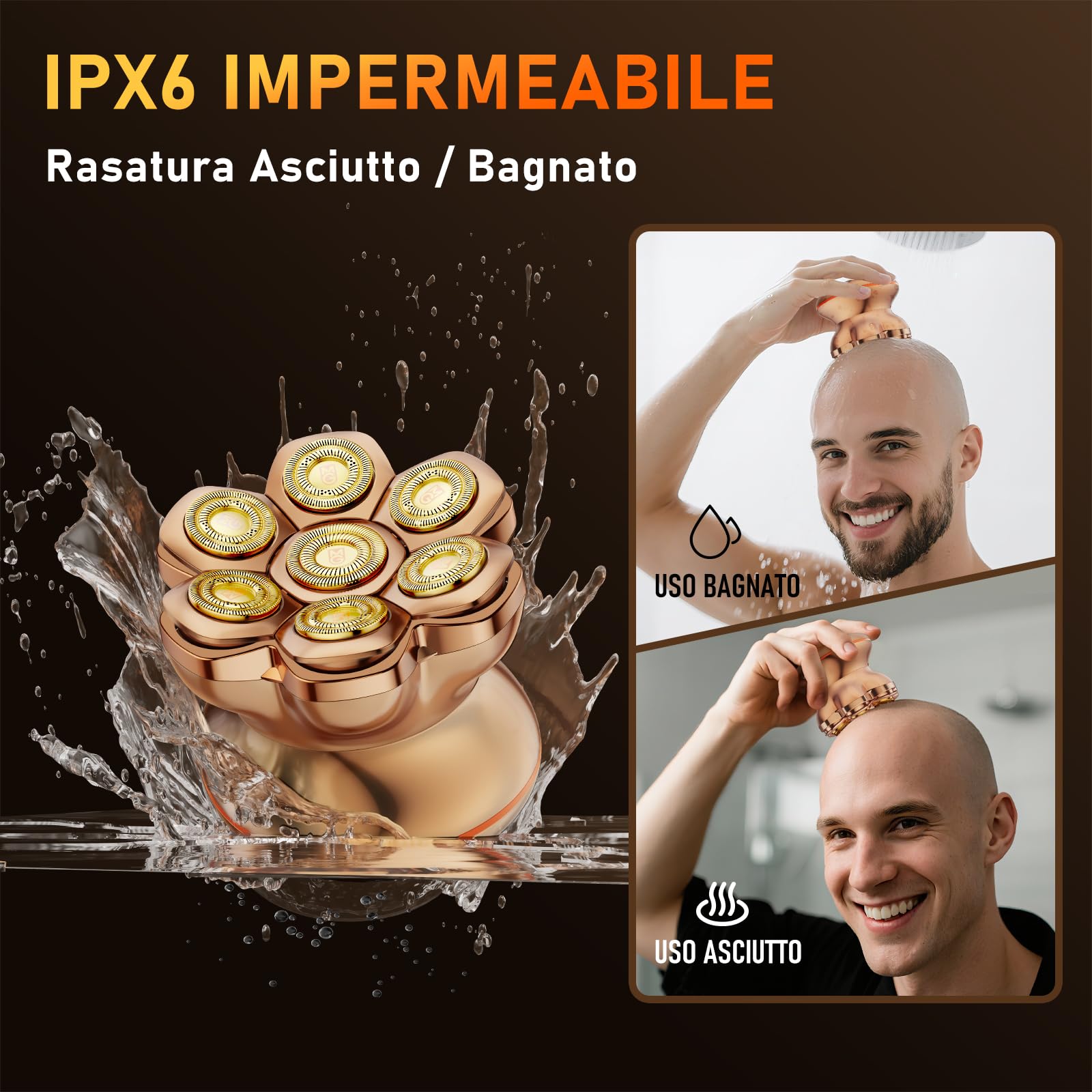 MAXGROOM PRO 7D Rasoio Testa Calva 2 Velocità 7500RPM & 8800RPM, 2026 Rasoio Elettrico Capelli Uomo Rasa Capelli Uomo a Zero Assoluto, Shaver Capelli, Regalo per Papà e Marito (Oro)