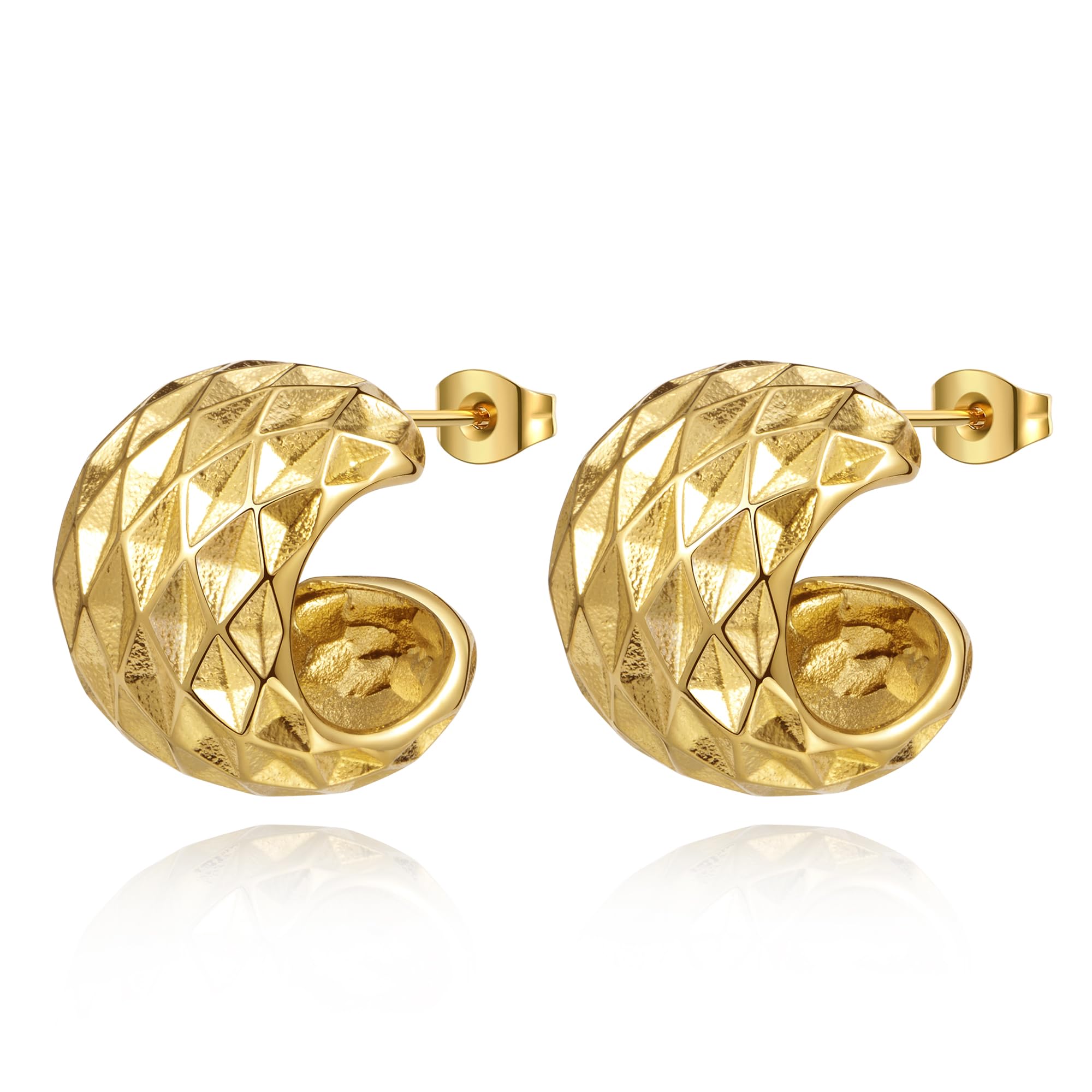 Chunky Gold Hoop Earrings for Women Thick Open Hoop Earrings 18K Gold Plated Stainless Steel Lightweight Hypoallergenic Jewelry, Stainless Steel