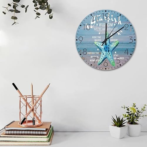 Miniatura 8 de 15 Silent Non-Ticking Wall Clocks Nautical Beach Ocean Underwater Turtle Home Decoration for Bedroom Turtle Sea Life Seahorse Rustic Round Wooden