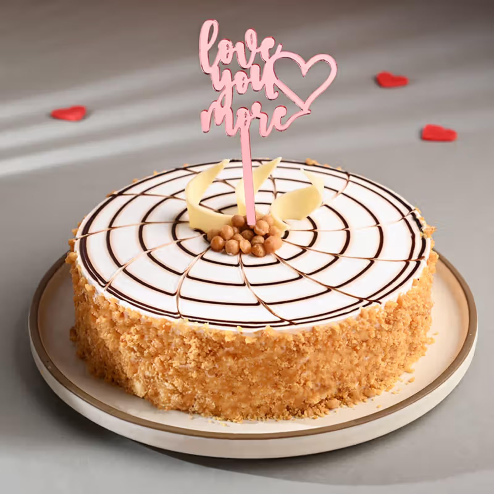 FlowerAura Tasty Silky Smooth Fresh Sweet Love Butterscotch Cake With Topper For Birthday & Anniversary Cake, Valentine Day Cake For Boyfriend, Girlfriend, Husband & Wife (Same Day Delivery) (0.5Kg)-picture-12