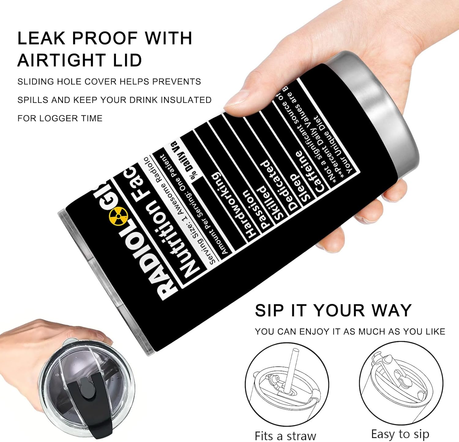 X-ray Tech Gifts, Radiology Tech Graduation Gifts, 20oz Stainless Steel Tumbler with Lid Straw, Black - Image 4