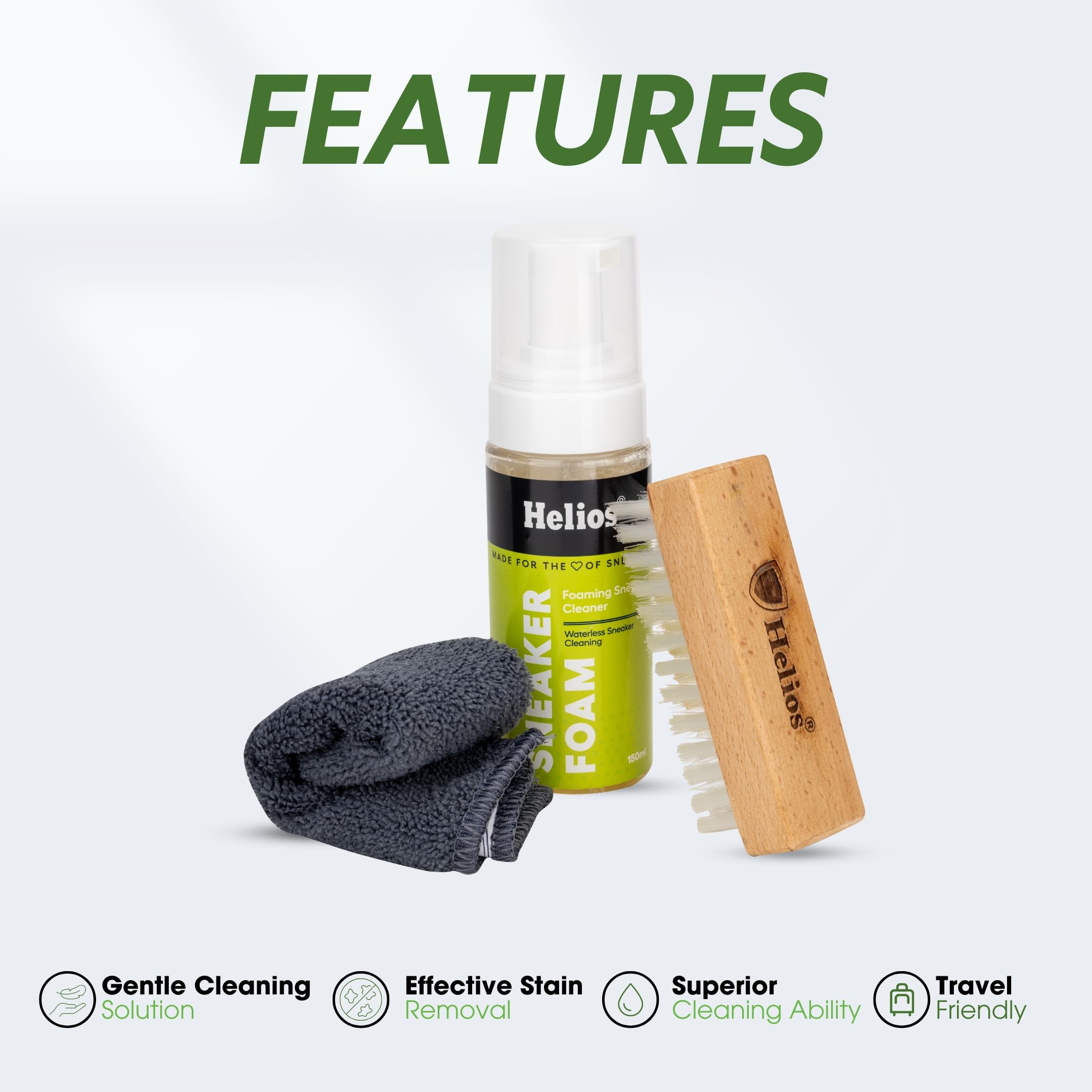 Helios Sneaker Cleaning Solution with 150ML ||Shoe Brush || Sports Shoe Cleaner ||Shoe Cleaner ||White Shoes Cleaner||Shoe Cleaning Kit with Microfiber Towel (Blue, 150 ML(Pack of 1)) 2