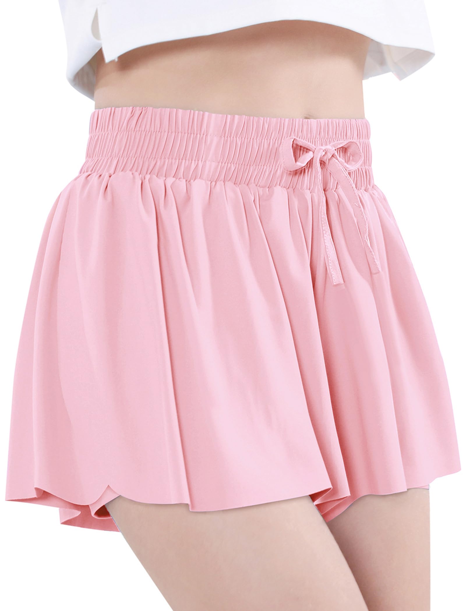 EXARUS Girls Shorts Butterfly Flowy Athletic Cheer Dance Skorts Summer Teen Skirt Tween Preppy Sports Flutter Preppy