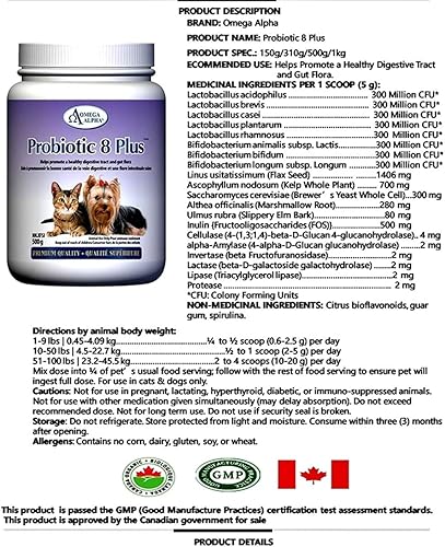 Miniatura 3 de Omega Alpha Pet Probiotic 8 Plus - Probióticos, enzimas y fibra para una mejor digestión de las mascotas.-17.64 oz