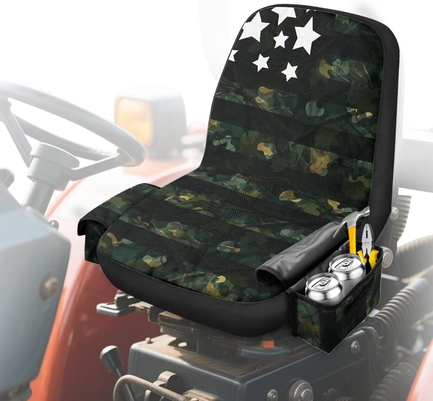 Bulopur 4th of July Flag Riding Mower Seat Cover Easy to Install Without Headrest Tractor Seat Cloth Cover Compatible with Craftsman Cub Cadet Kubota