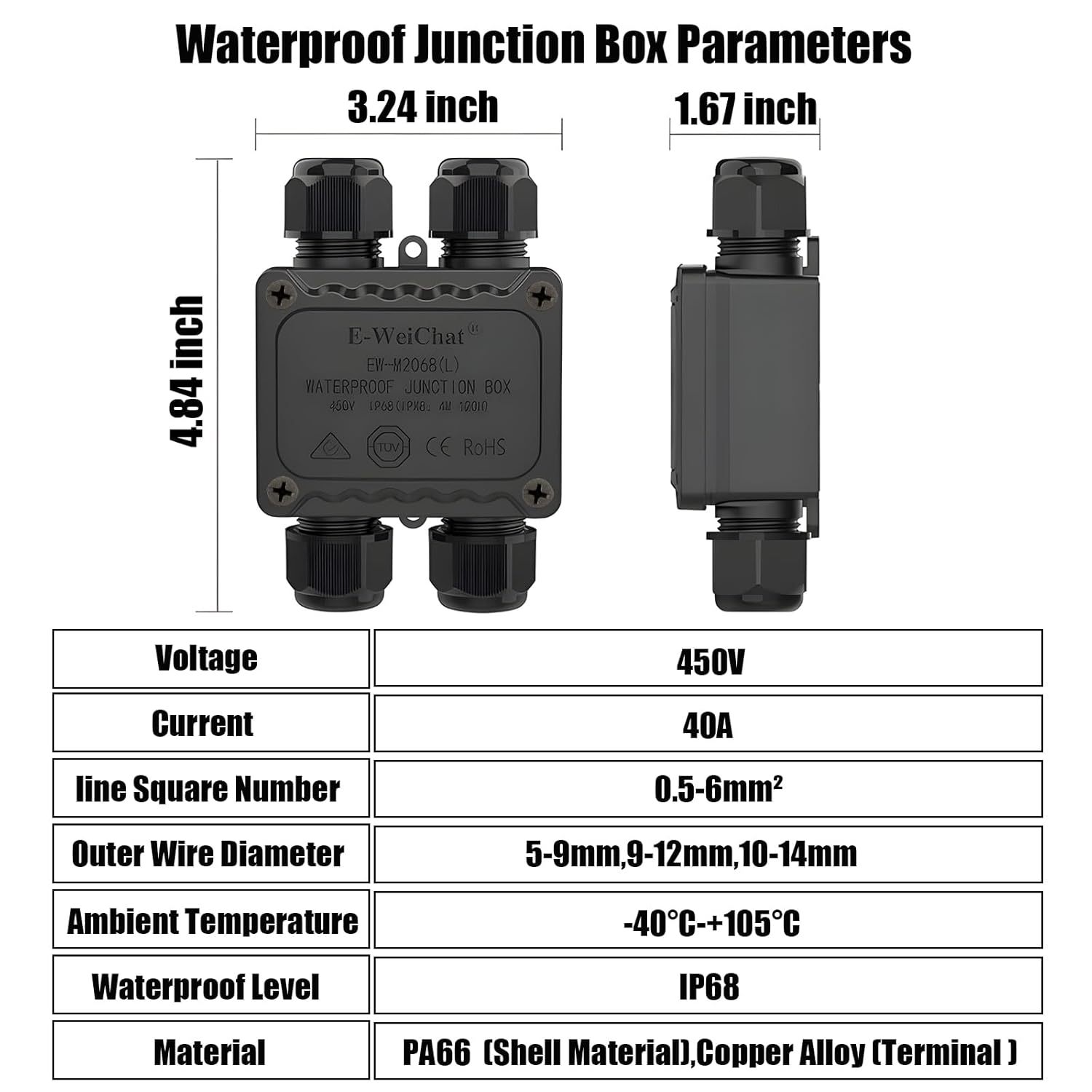 Waterproof 4 Way Junction Box, 2 PCS IP68 Underground Electrical Box with Terminal Block for Landscape Lighting, Garden Lights, Solar Power