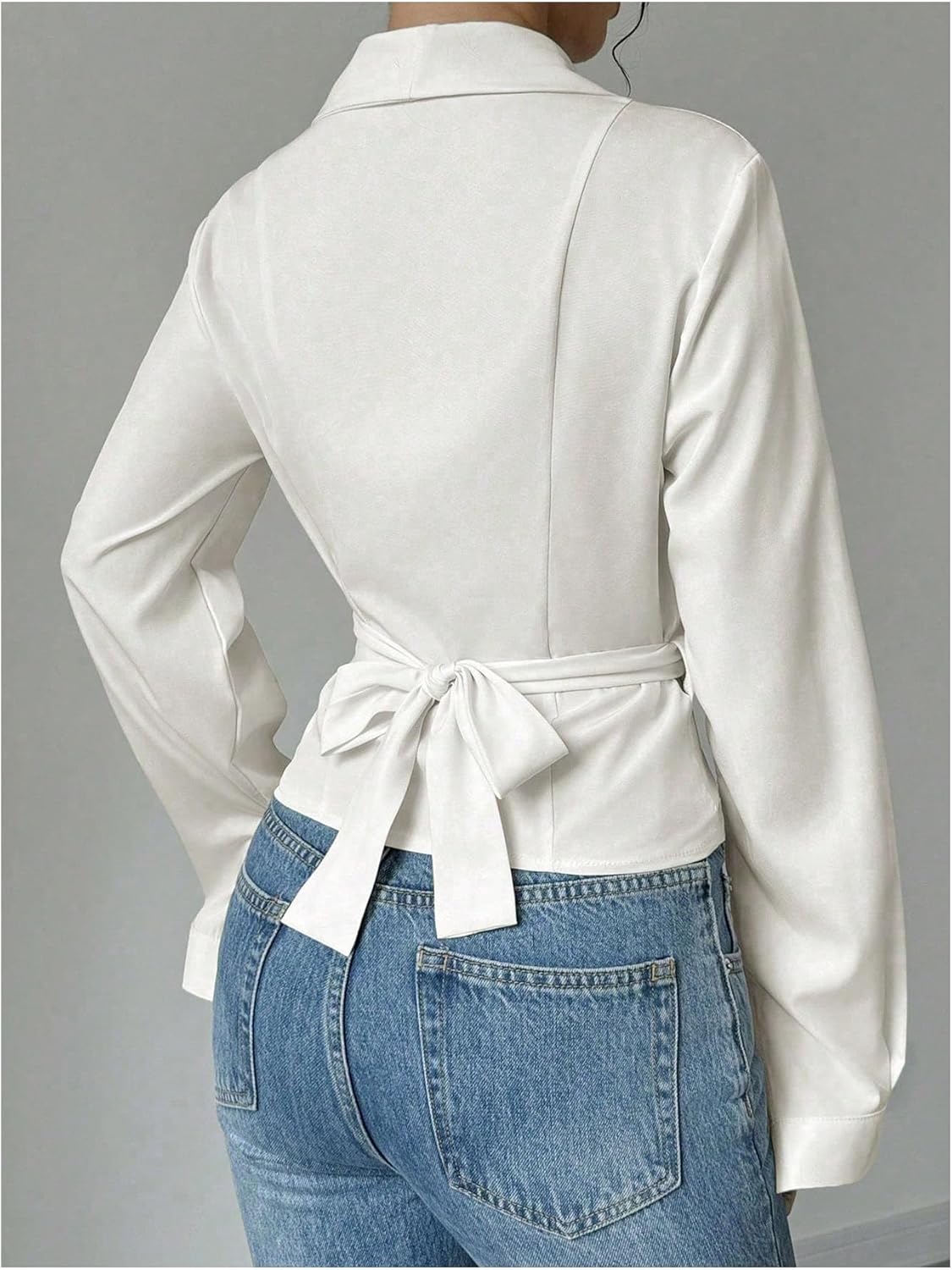 Floerns Women's Elegant Shawl Collar Shirts Long Sleeve Wrap Tie Back Work Blouse Tops - Image 3