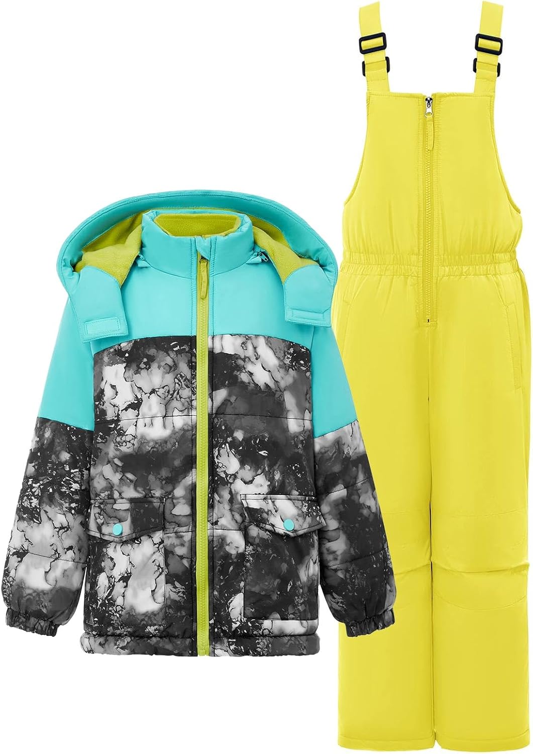 Haloumoning ガールズ 2ピース スノースーツ キッズ 防水 フリース裏地 スキージャケットとスノービブ オーバーオールセ