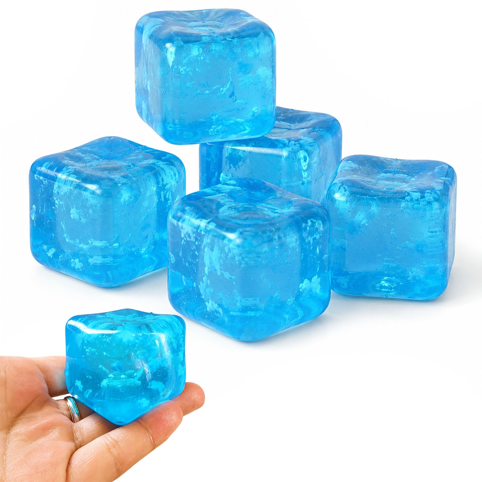 Ice Cube Squishy Toys, 5Pcs Snowflake Stress Cube 4.5 cm, Malt Sugar Filled Squeeze Fidget Toys for Desk Play, Party Favours, Gift Bags and Novelty Gifts