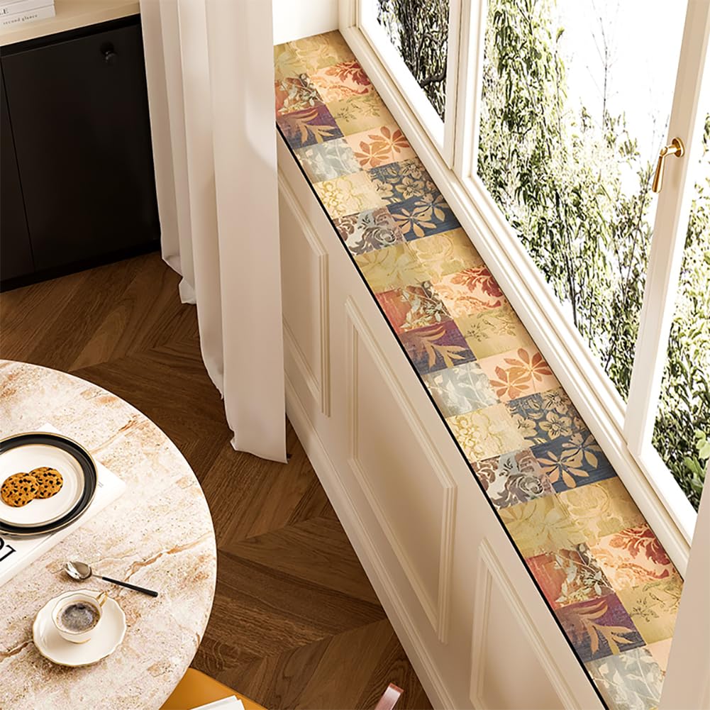 QHanky Window Sill Mat,70x150cm Diatomaceous Earth Absorbent Mat With Rubber Backed,Non Slip Cushion For Windowsill,Quick Drying Cuttable Pad,Easy To Clean,for Hallway Bedroom Home (Multicolour E)