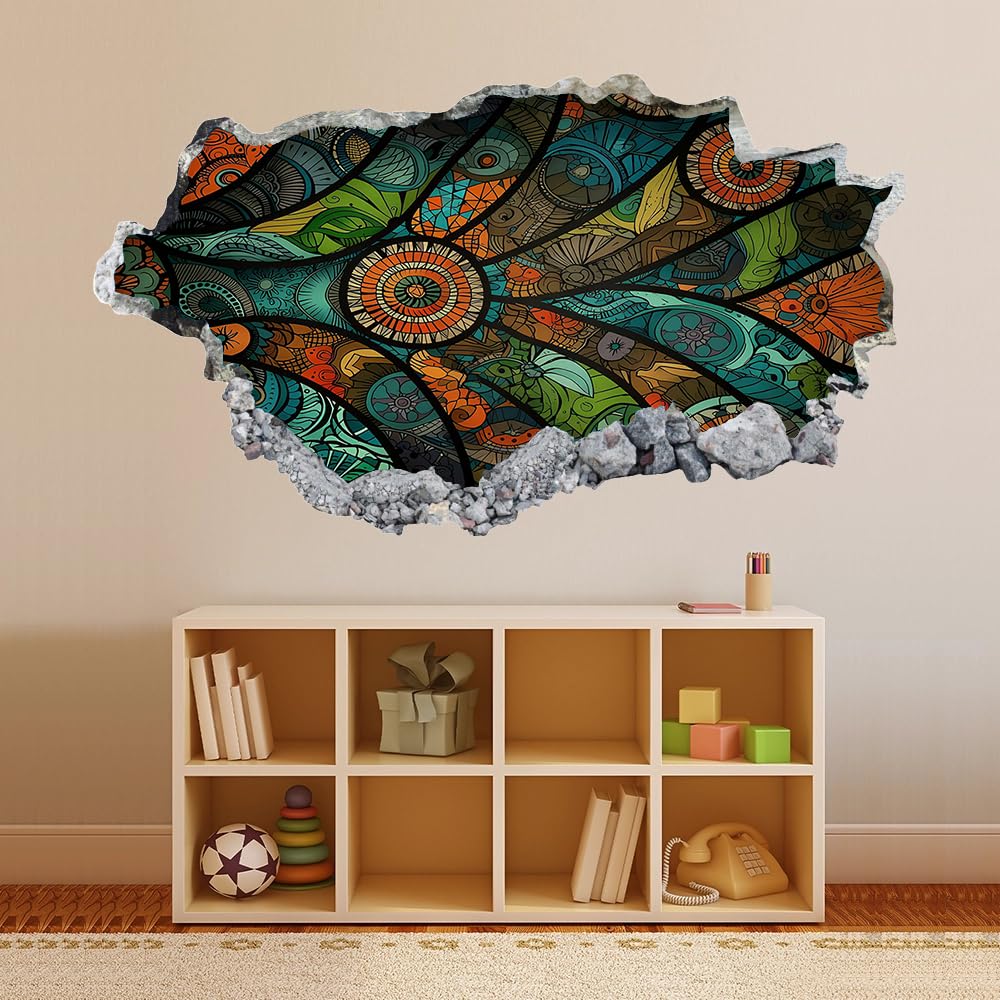 3D Wandaufkleber, Geometrie Durchbruch Wandtattoos Deko Wand Selbstklebend Retro-Federn, Wand Aufkleber Wanddurchbruch Wandsticker für Zuhause, Badezimmer, Schlafzimmer, Wohnzimmer