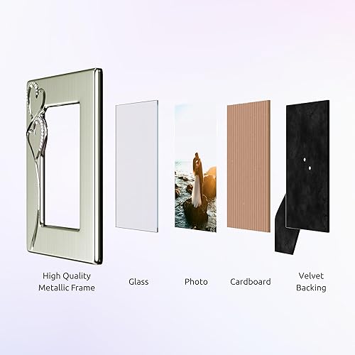 Miniatura 5 de Marco de fotos plateado de 4 x 6 pulgadas con corazones, idea de regalo para bodas, compromisos para parejas, recién casados, despedida de soltera,