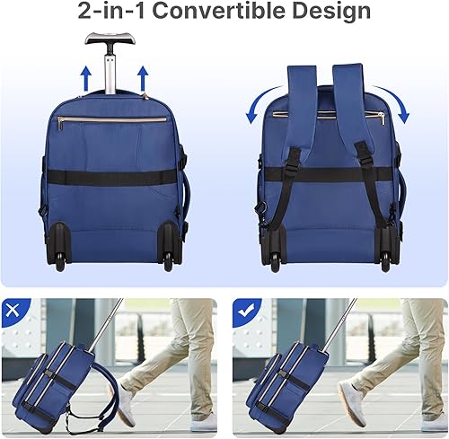 Miniatura 5 de DEVPNR Mochila con ruedas para mujer, mochila de viaje para laptop de 17 pulgadas con ruedas, avión debajo del asiento, bolsa de negocios nocturna,