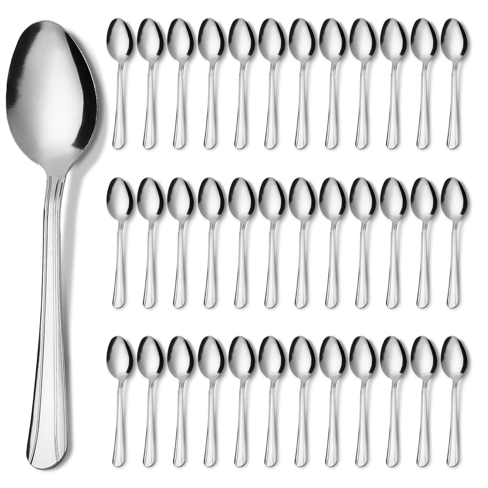 KOOMADE 36 PCS Dinner Spoons Set - Dominion 7.2" 18/0 Stainless Steel Spoons, Metal Cutlery, Mirror Finish &amp; Dishwasher Safe, Silverware for Home, Kitchen, Party or Restaurant