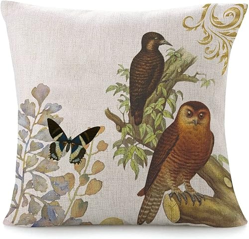 Funda de almohada rústica de búho marrón con diseño de mariposa cuadrada funda de cojín cuadrada de 16 x 16 pulgadas almohada decorativa para el