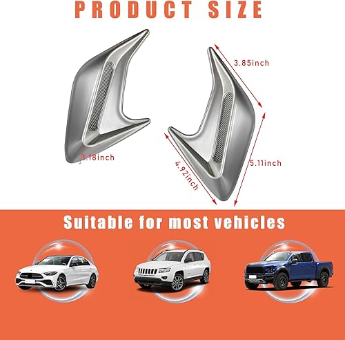 Miniatura 8 de Dickno 2 piezas de cubiertas de ventilación de flujo de aire para capó de automóvil, calcomanías decorativas para capó de ventilación de aire,