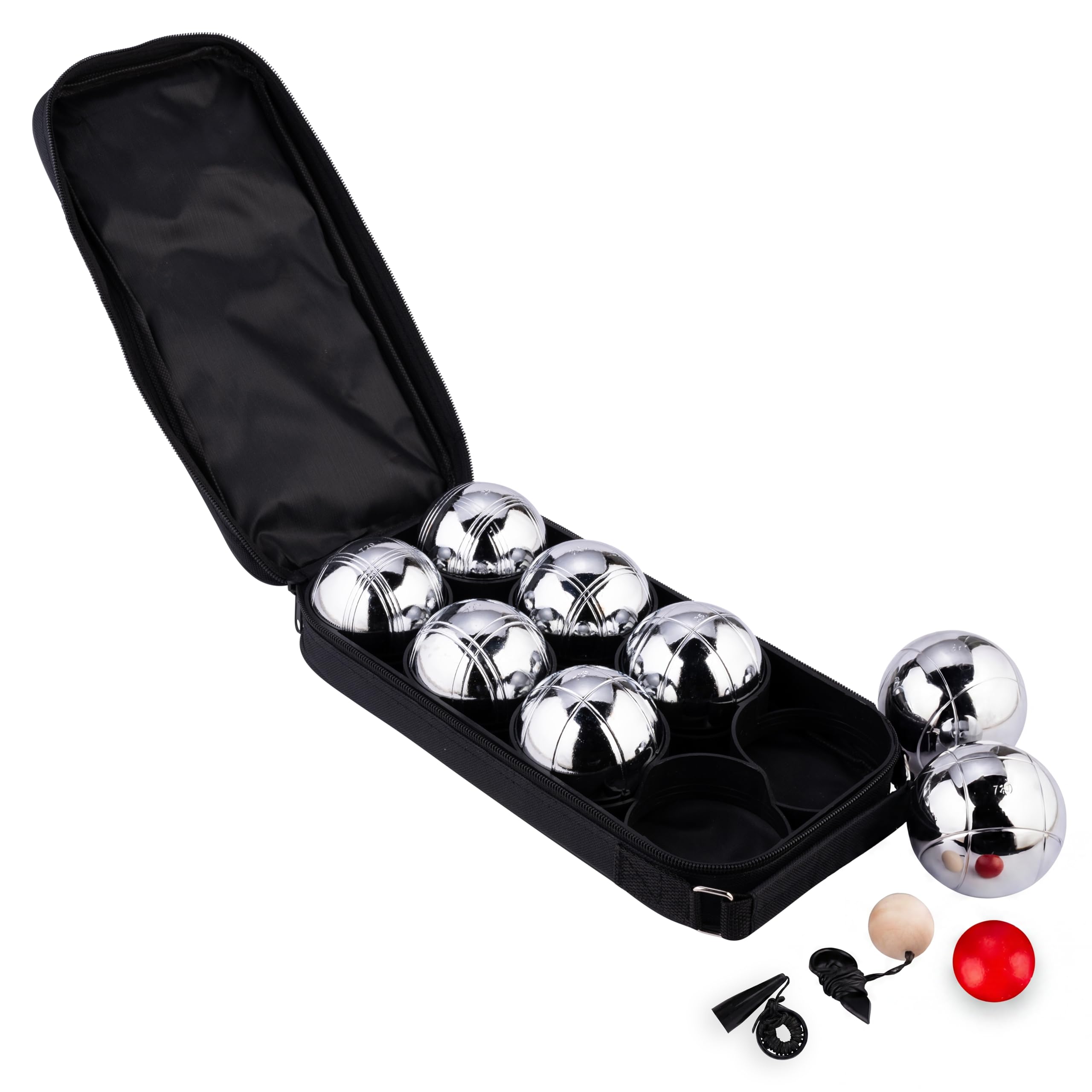 Engelhart Boules de Pétanque 8 Boules Sacoche Accessoires de Petanque - Boule Métal 74 mm 720 g - 2 Cochonnets Bois, Distance Mètre et Ramasse Boule Magnétique 2 à 4 Joueurs - Adulte Loisir 010203 | Jeu complet 8 boules pour 2 à 4 joueurs avec sacoche, co