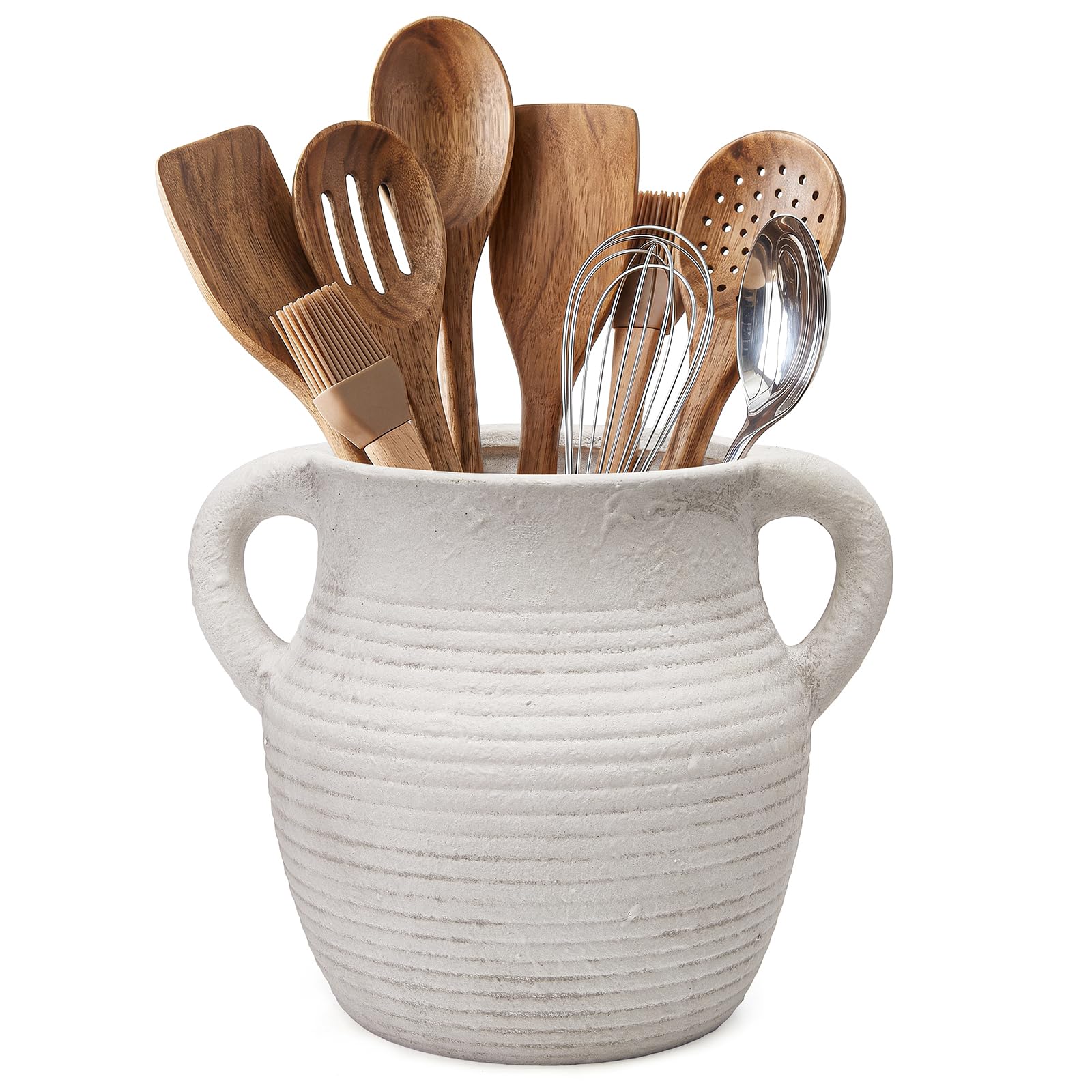 Photo 1 of CWFutwell Rustic Utensil Holder - Ceramic Farmhouse Kitchen Organizer (Ivory)
