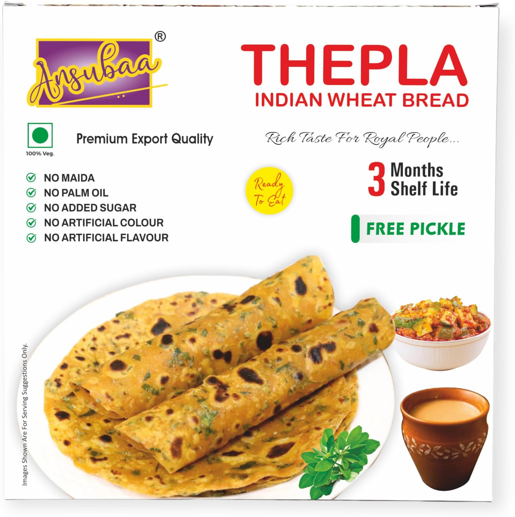 Methi Masala Thepla | Vacuum Packed | 10 Pieces in 1 Box | Ready to Eat Gujarati Snack | 3 Month Shelf Life | Free Pickle Inside | Indian Wheat Bread | Pure Vegetarian Food
