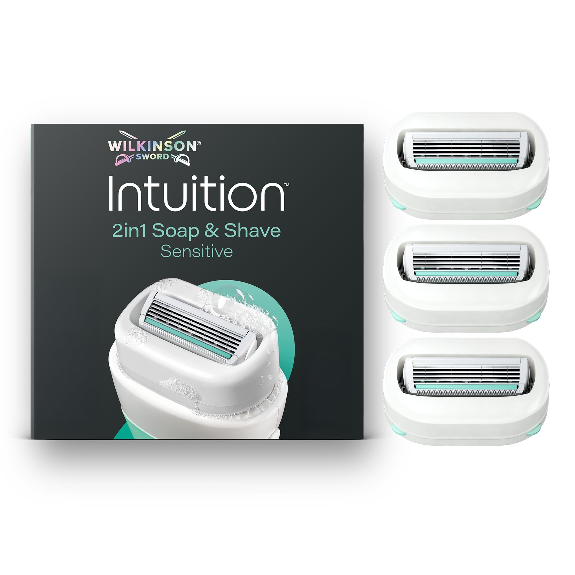 Wilkinson Sword Intuition 2in1 Soap & Shave Sensitive Skin Razors for Women, 3 Women's Razor Blade Refills