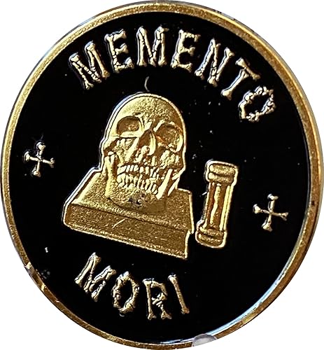 Miniatura 1 de Memento Mori Medallón Oro Negro Cráneo Reloj de arena Recuerda que debes morir Moneda de estoicismo