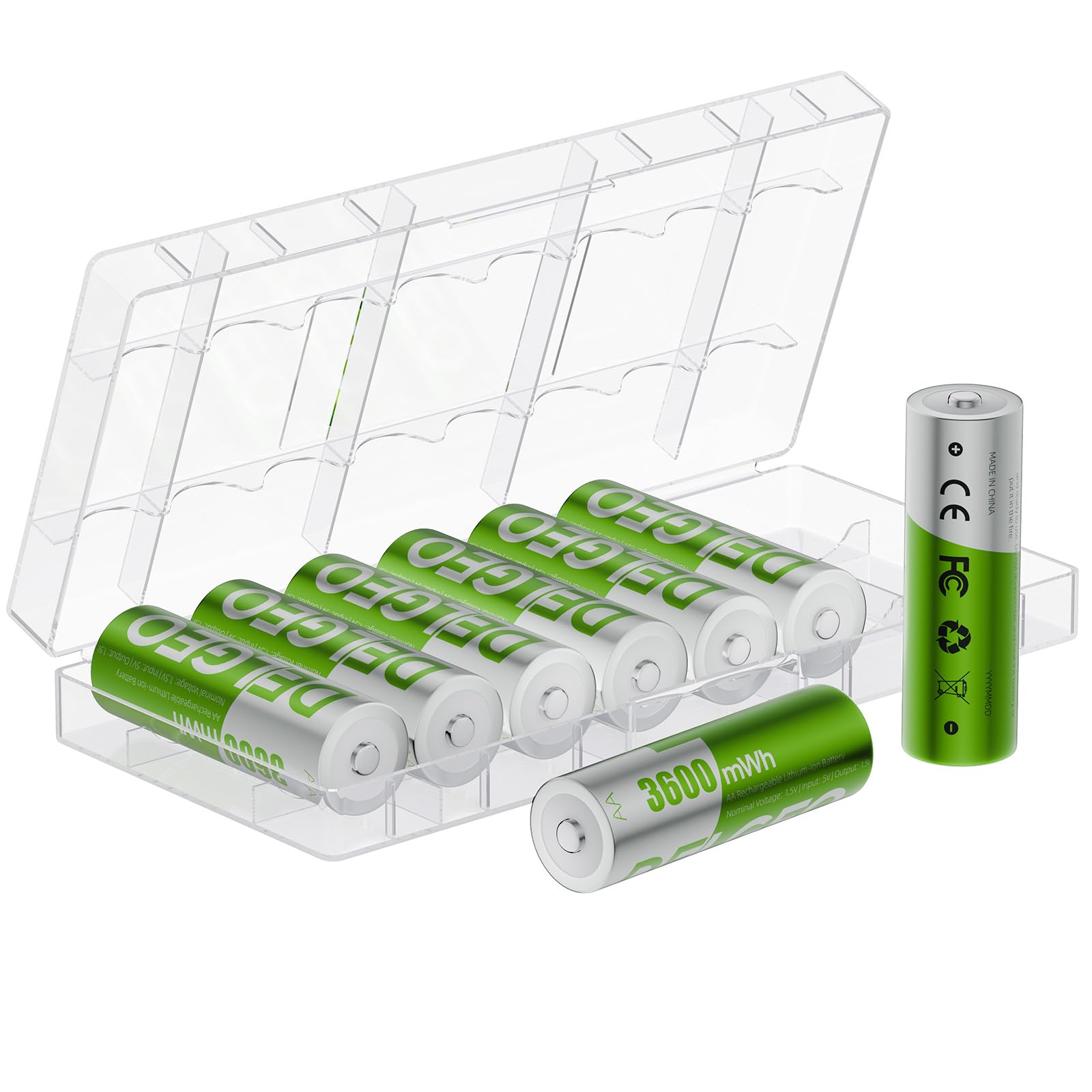 Batterie Ricaricabili AA al Litio 8 Pezzi 3600mWh 1,5V Lunga Durata