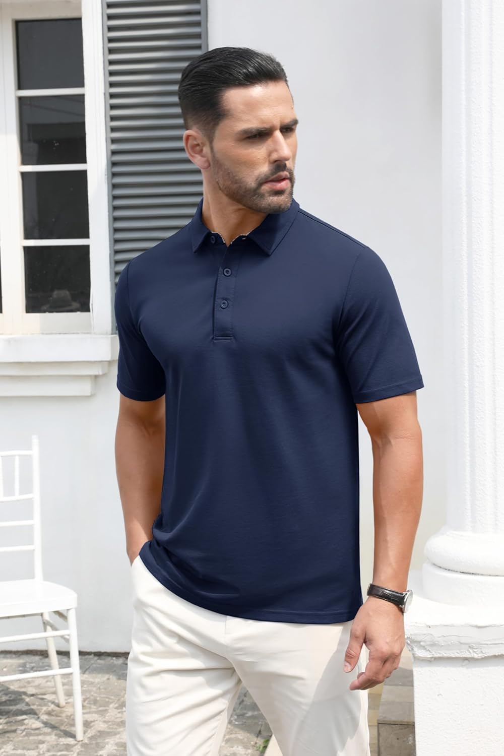 MAGCOMSEN Men's Polo Shirts Short Sleeve Cotton Pique 3 Button Classic Fit Casual T-Shirt Performance Golf Shirts - Image 3
