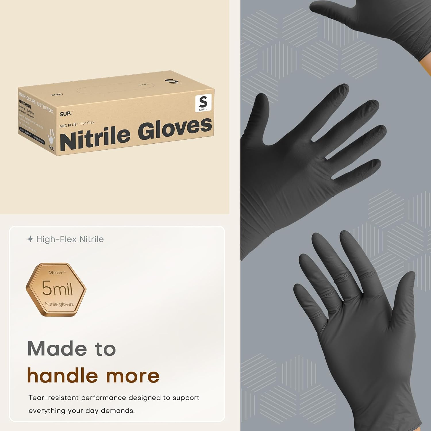 SUP Disposable Nitrile Exam Gloves, 5 Mil Powder-Free Latex-Free Food Safe for Medical Cooking Prep Cleaning, Black 750 Count