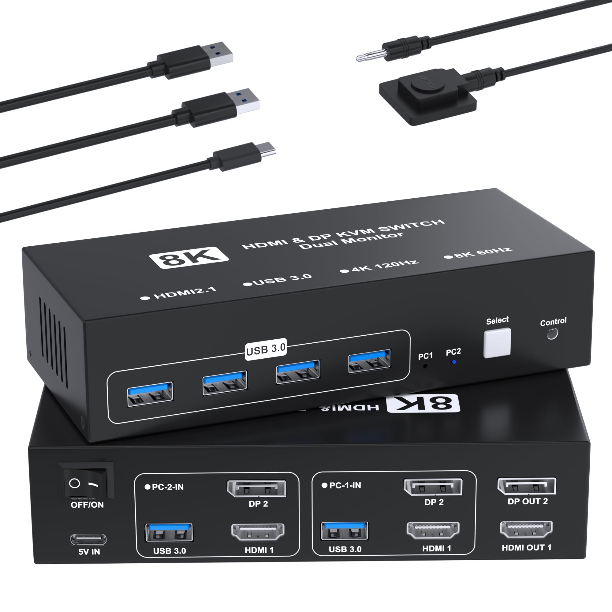 8K@60Hz HDMI+DisplayPort KVMスイッチ 2入力2出力 PC 2台モニター2台 KVM 切替器 パソコン2台モニター2台切り替え 4つのUSB 3.0ポート キーボード/マウス/プリンター/他のデバイス対応 パソコン切替機 PC 切替機 USB 切替器 DisplayPort セレクター USB3.0ケーブル/手元スイッチ/電源ケーブル/日本語説明書付き