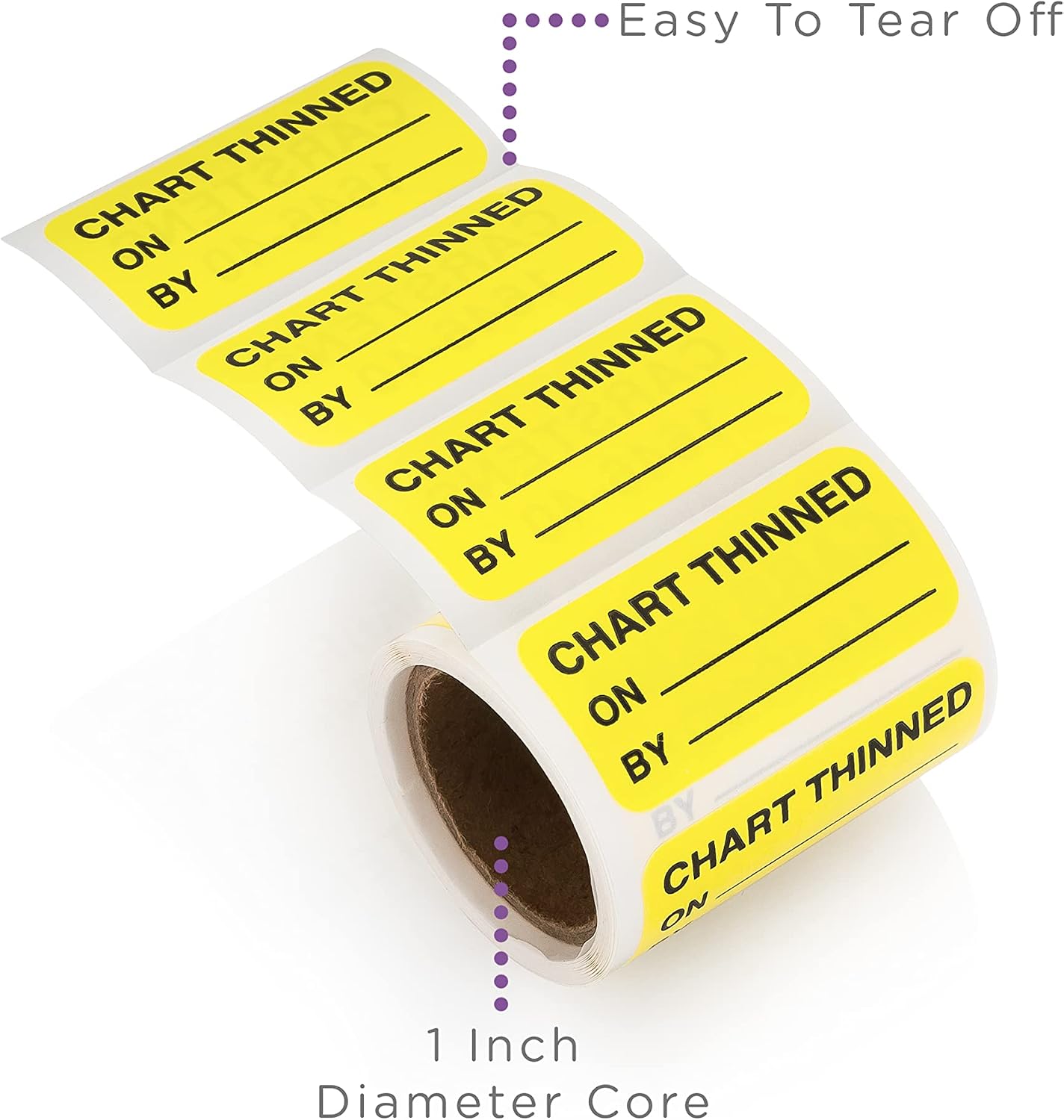 Carstens Medical Stickers – Chart Thinned, On/by Alert and Instruction Labels for Medical Charts, Yellow and Black, Roll of 100 Patient Chart Labels, W1.5" x H.75"