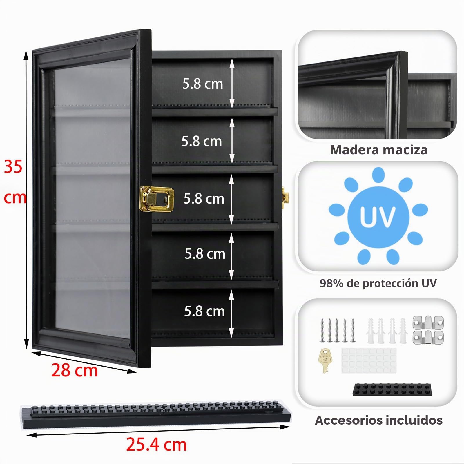 Vitrina de pared para minifiguras, vitrina de madera para minifiguras de Lego, caja de almacenamiento de Lego, vitrina a prueba de polvo para juguetes