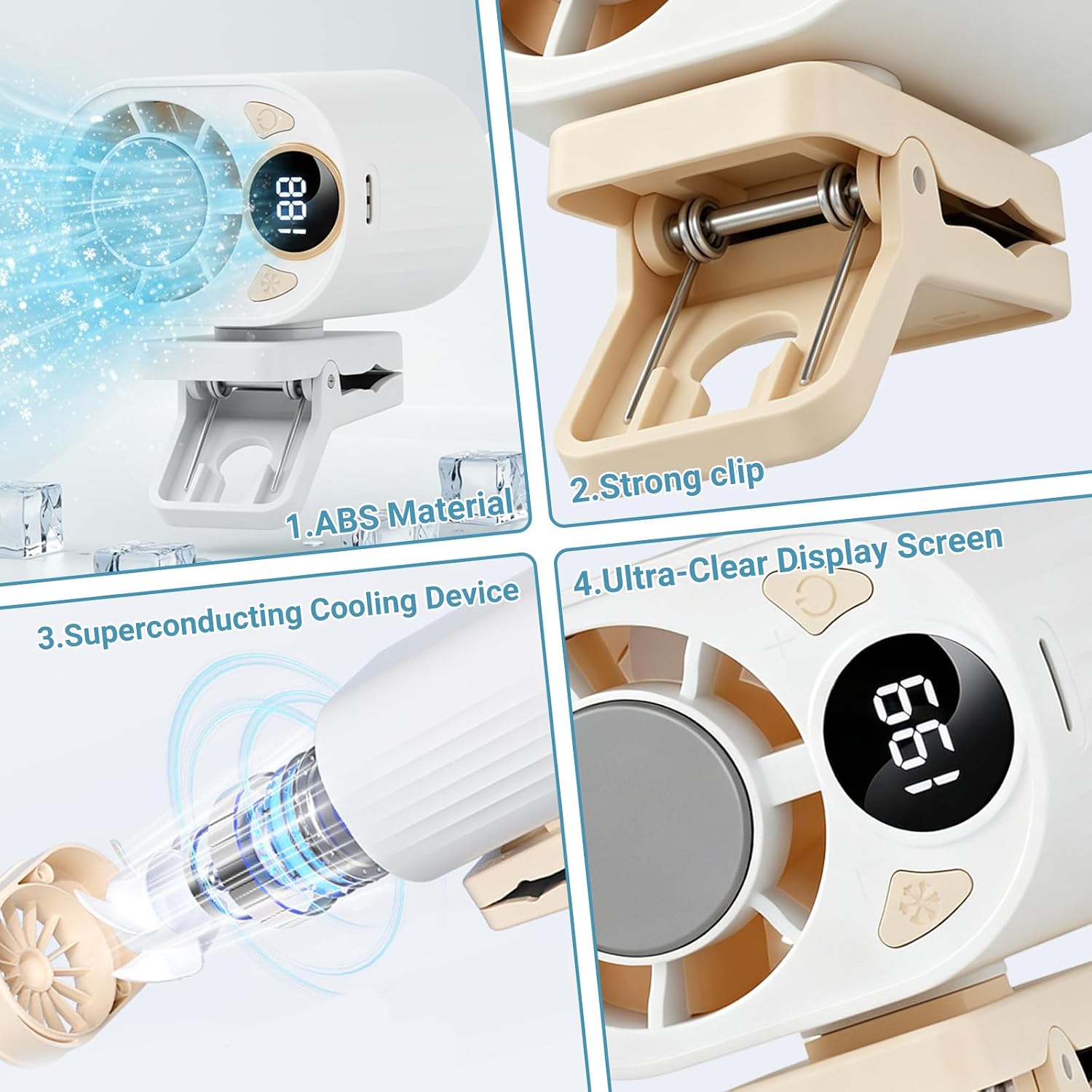Car Clip on Air Conditioner Fan with LED Display Cooling Fan 360 Rotation & 199 Speeds with Semi Technology 3-Speed Silent Bladeless for Cars Hands Free Clip on Fan for Work Camping